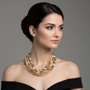Elegant Multi-Strand Pearl Necklace and Bracelet Set